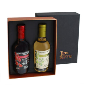 Confezione regalo cuore balsamico-aceto balsamico di Modena IGP invecchiato e condimento bianco balsamico